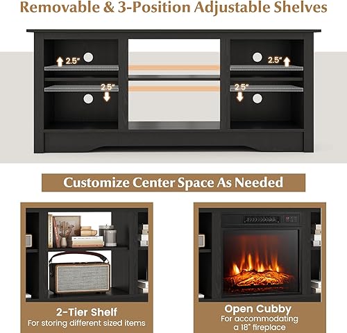 Miniatura 4 de SIMOE Soporte de TV eléctrico con chimenea para televisores de hasta 65 pulgadas, consola de TV moderna de 58 pulgadas con chimenea de 18 pulgadas,