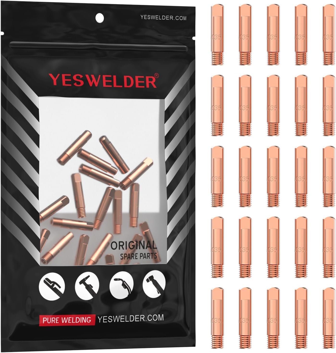 YESWELDER 25-pk MIG Welding Contact Tip 11-35 (0.035") | compatibility with Lincoln Tweco MIG guns 100L Mini, straightforward replacement, easy setup