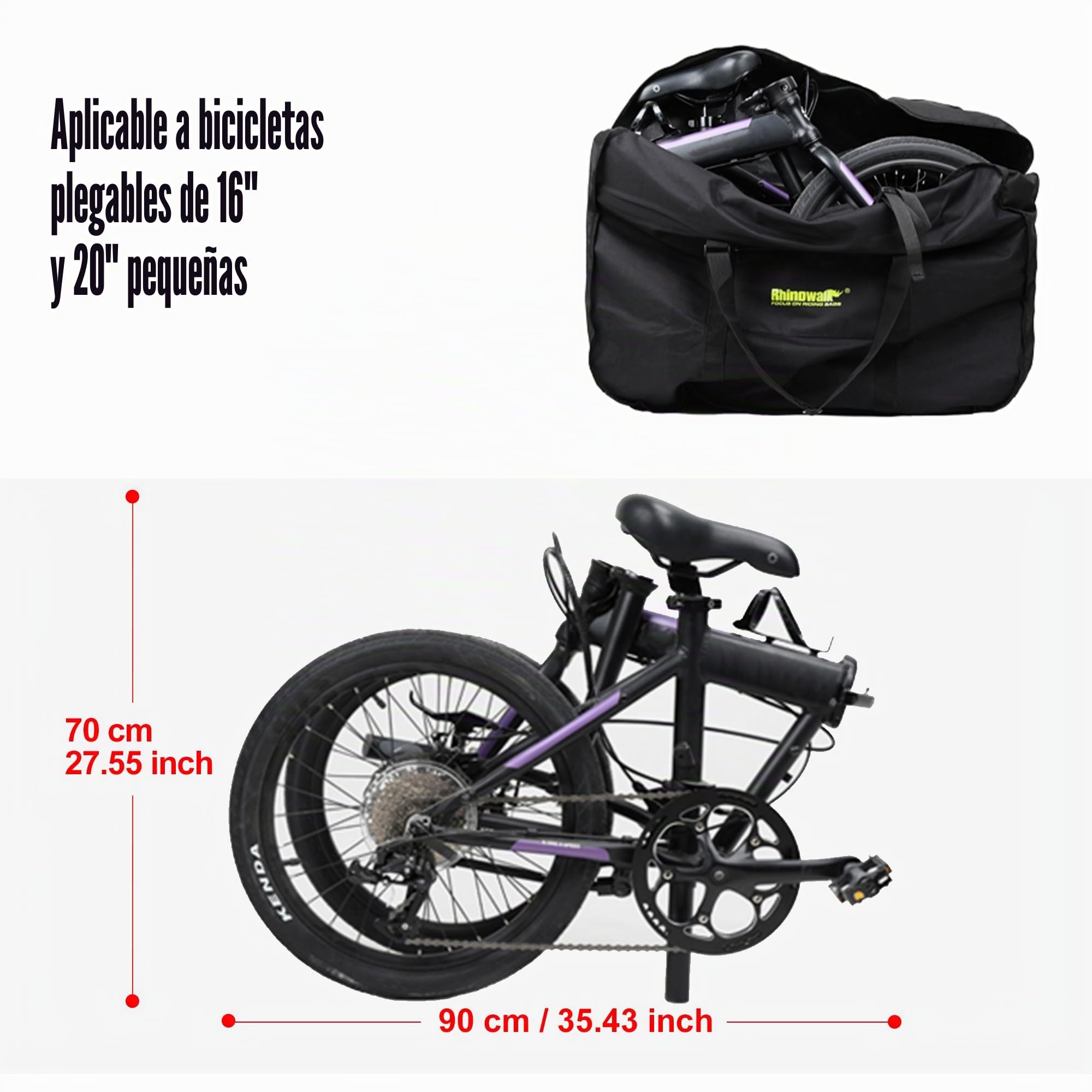 Rhinowalk Bolsa Plegable para Bicicleta de 20/26 Pulgadas, Impermeable, Bolsa de Transporte para Coches, Tren y Viajes (Negro 20 Pulgadas)