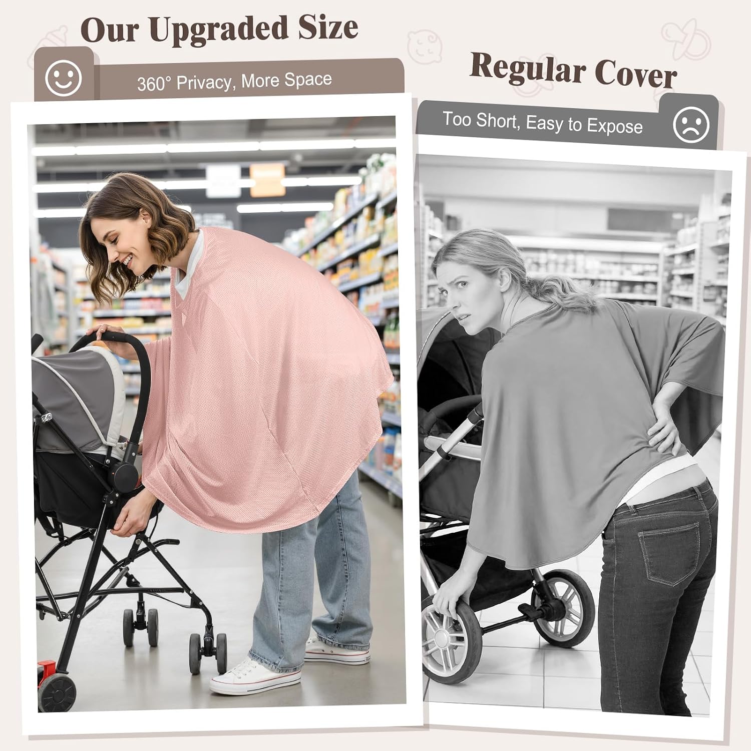 Basumee Nursing Cover for Breastfeeding Breathable Mesh 360 Full Privacy Nursing Wrap Multi-Use Breast Feeding Covers for Women Moms Feeding Essentials, Soft Pink, 1 Pack