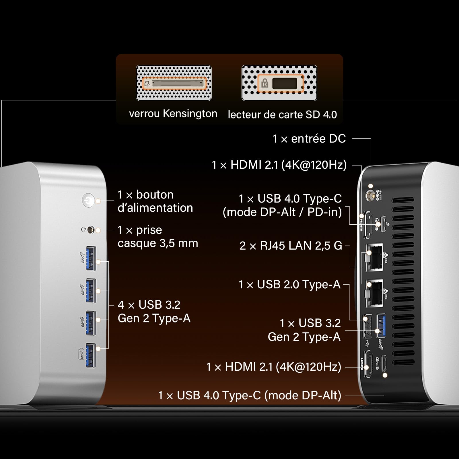 GEEKOM AI Mini PC A9 Max AMD Ryzen AI 9 HX 370 32 Go DDR5 SSD 2 To Dual LAN 2,5 G Windows 11 Pro