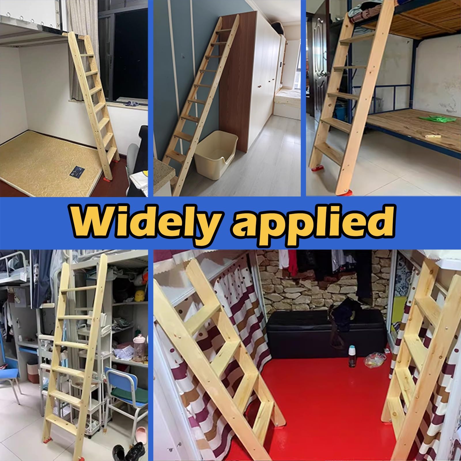 Escalera de cama de madera de 5 peldaños con patas antideslizantes, escalones comerciales para literas para hoteles y apartamentos, ideal para exteriores (150 cm)