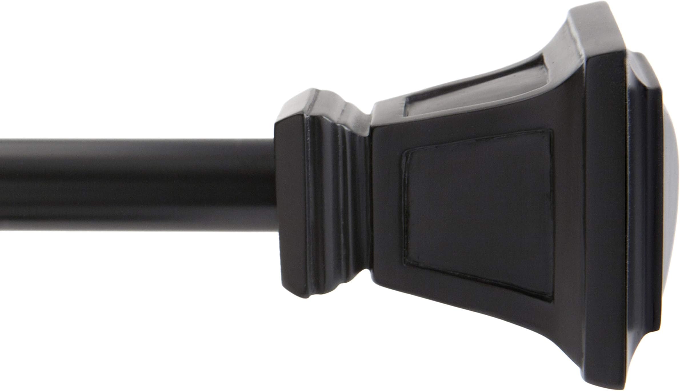 Kenney KN75797 Seville Square End Standard Decorative Window Curtain Rod, 90-130" Adjustable Length, Matte Black Finish, 5/8" Diameter Steel Tube