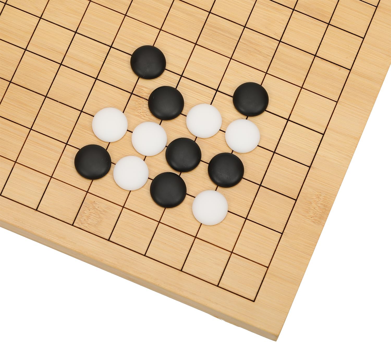 VPH Bamboo Go Game Set - 19x19 Reversible Board (0.8'' Thick) + New Yunzi Stones Single-Convex & 2 Bamboo Containers