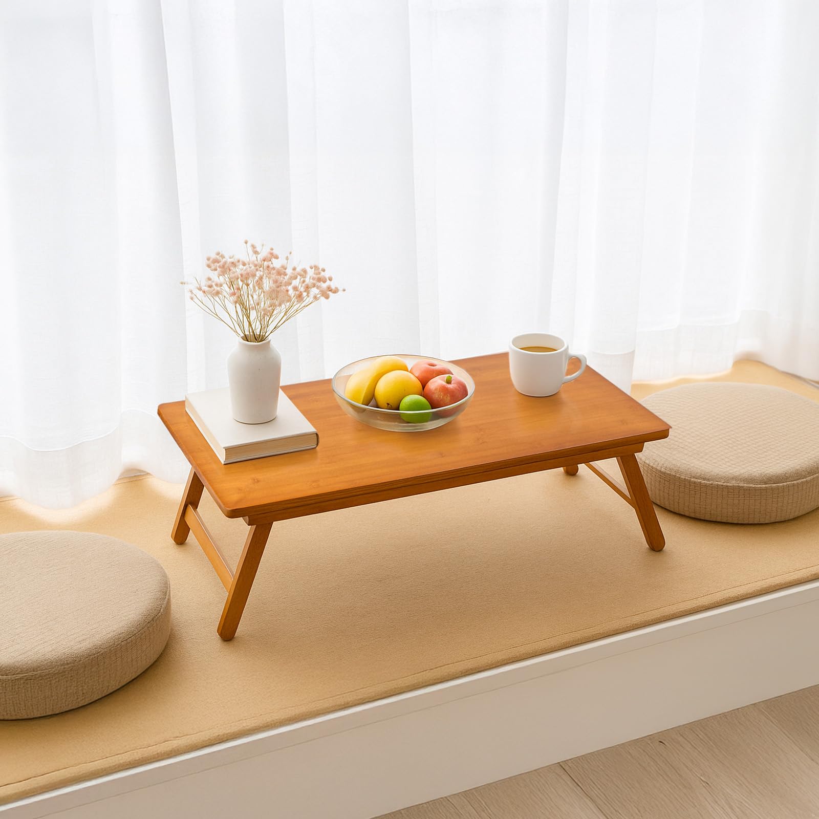 Niedriger Klapptisch aus Bambus 67x34x27 cm – Kleiner Faltbarer Beistelltisch für Balkon, Camping, Sofa, Bett oder Outdoor, robust, geruchsneutral, platzsparend