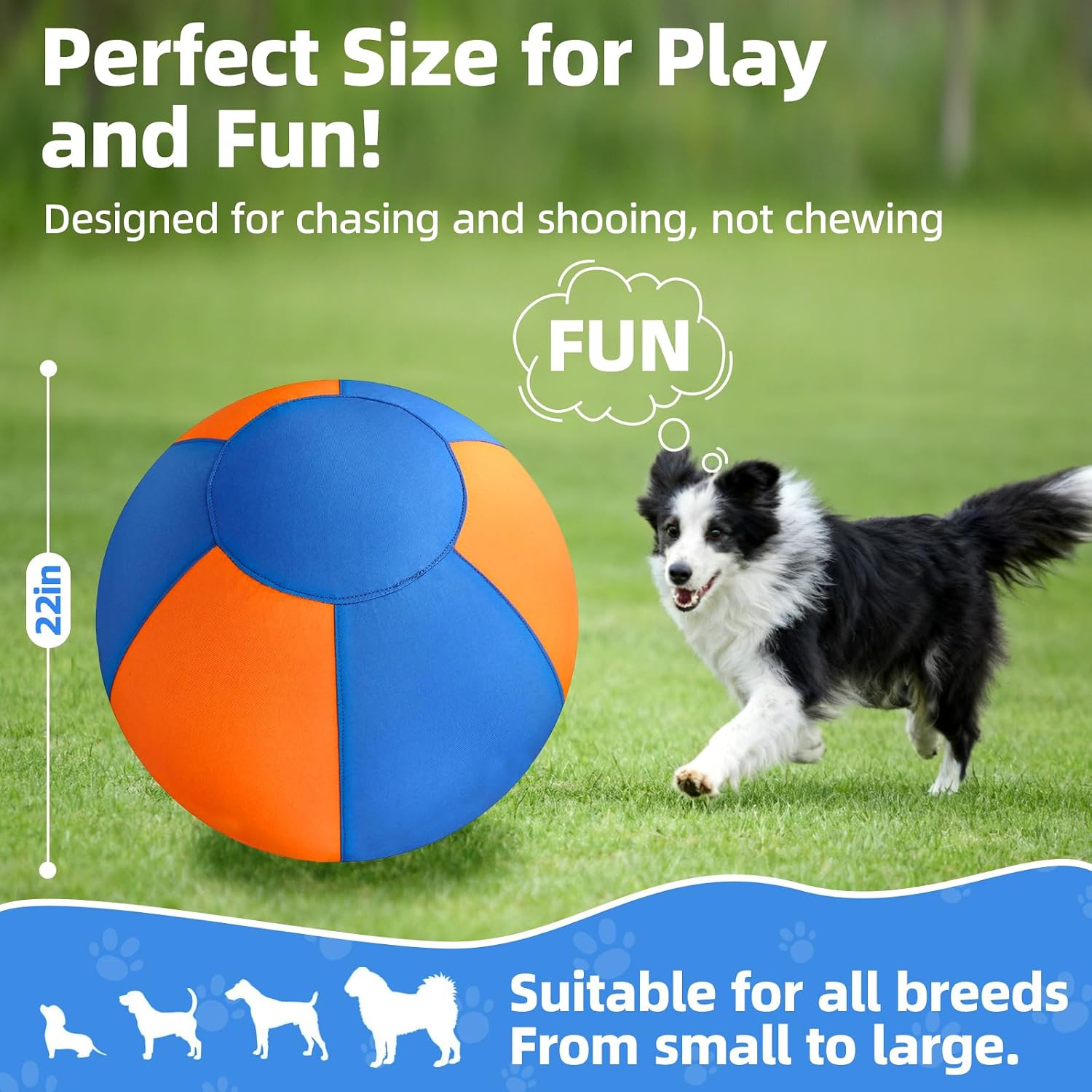 TVM Herding Ball for Dogs 22", Durable Waterproof Dog Herding Ball Outdoor, Large Interactive Dog Play Ball for Herding Breeds to Push Chase & Roll (Orange+Blue)