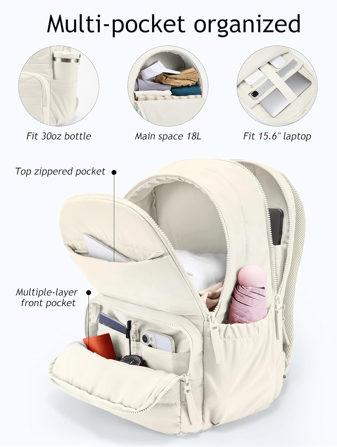 Travel Backpack for Women, 15.6 Inch Laptop Backpack, Quilted College Bookbag, Cute Work Backpacks, Water Resistant - Image 2