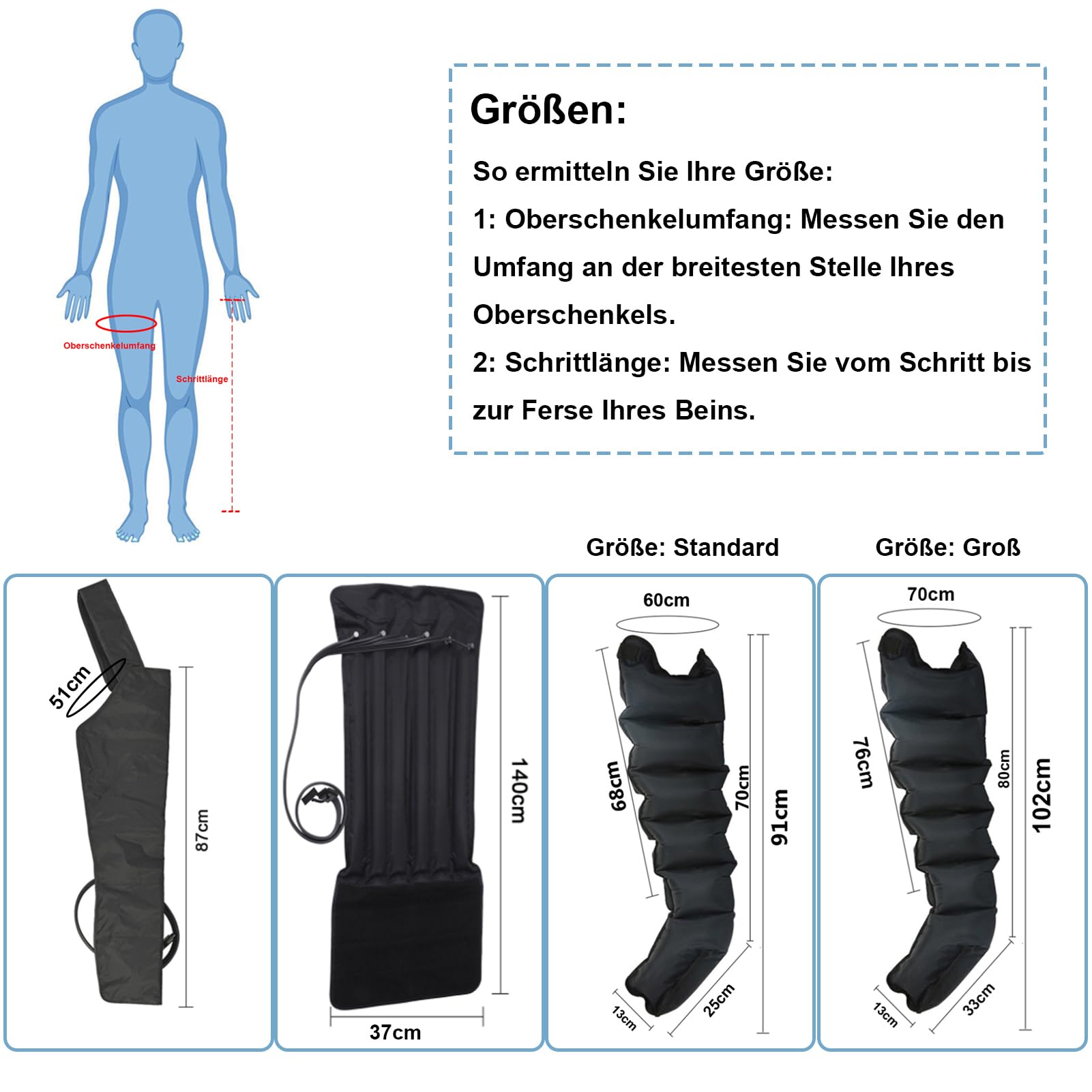Lymphdrainage Gerät Beine | Lymphdrainage Gerät Bein Bei Lipödem Massagegerät | 6 Luftkammern Beinmassagegerät | Professionelle Pressotherapie Massagegerät (Schwarz 2 Beine+2Arme+Bauch, Groß)