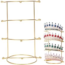 Crown Display 4 Tier 7x11 Inch Golden Crown Holder Smooth & Non Scratch Elegant Metal Tiara Stand for Vanity, Dresser