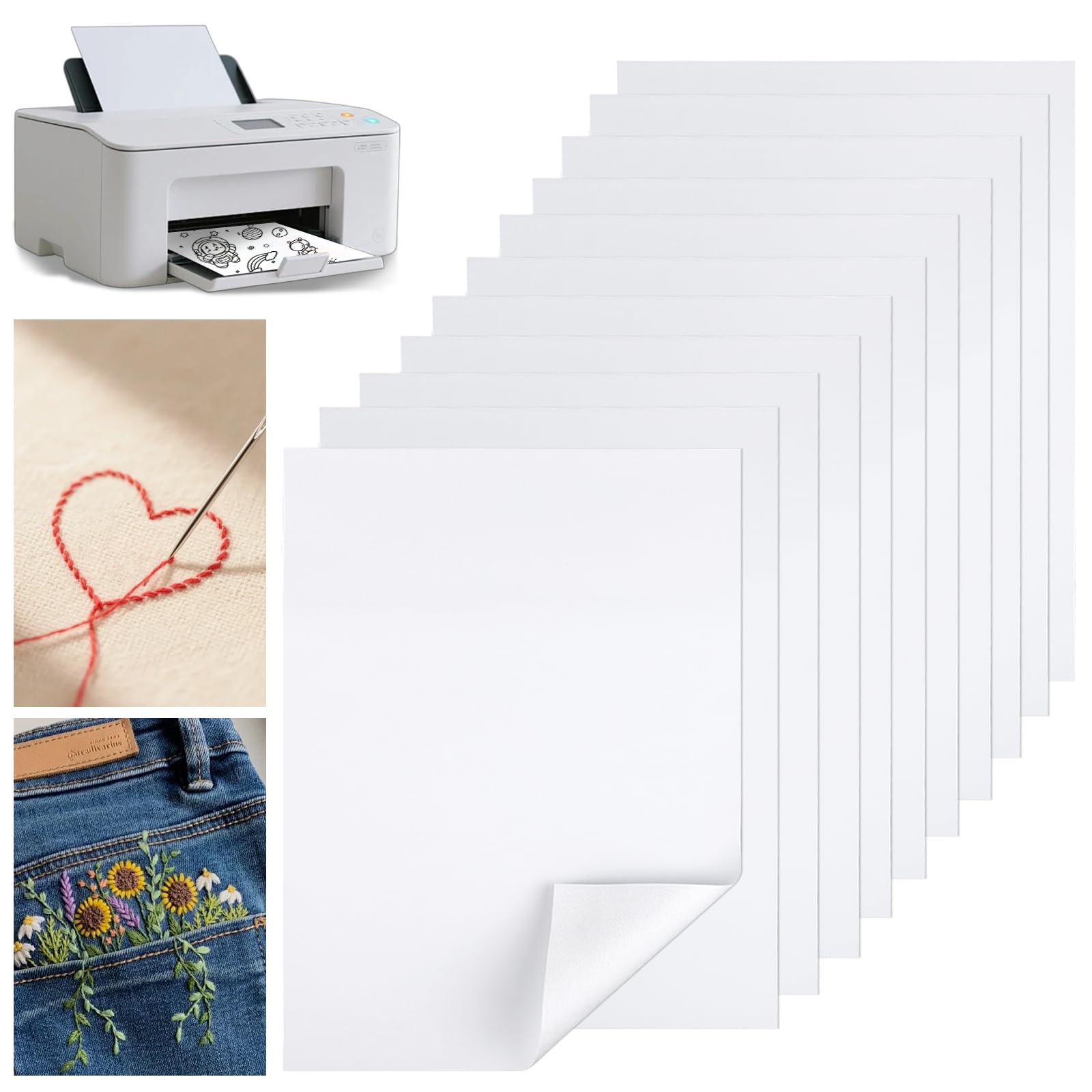 Kievano 10x A4 Stickvlies Wasserlöslich Selbstklebend, Bedruckbar Stickvlies für Stickmaschine & Handstickerei, Vliesstoff Auflösbar im Wasser, Ideal für DIY-Stickerei, Kleidung & Textilien