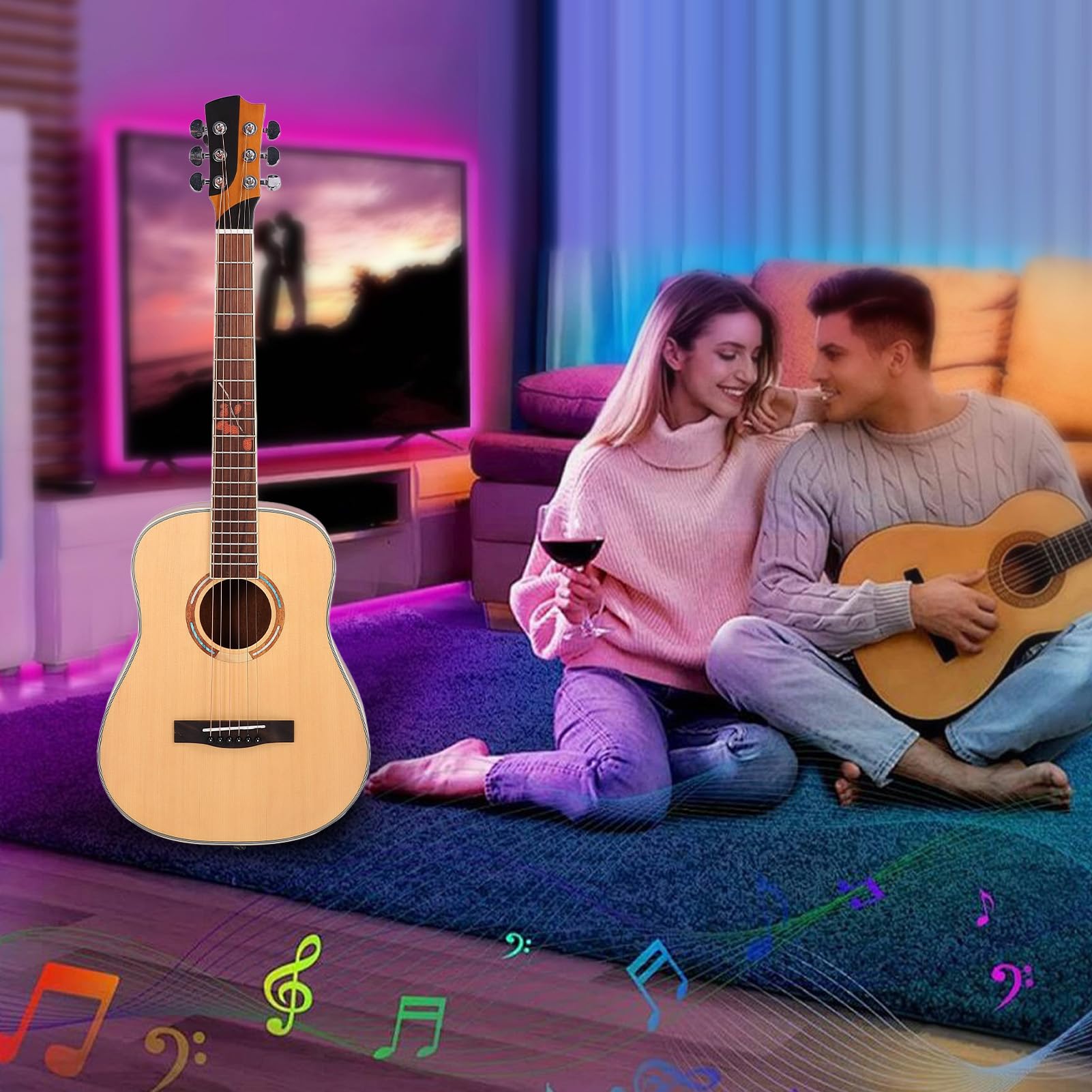 Strumento Musicale per Principianti per Chitarra a 6 Corde da 34 Pollici con Top in Abete Massiccio