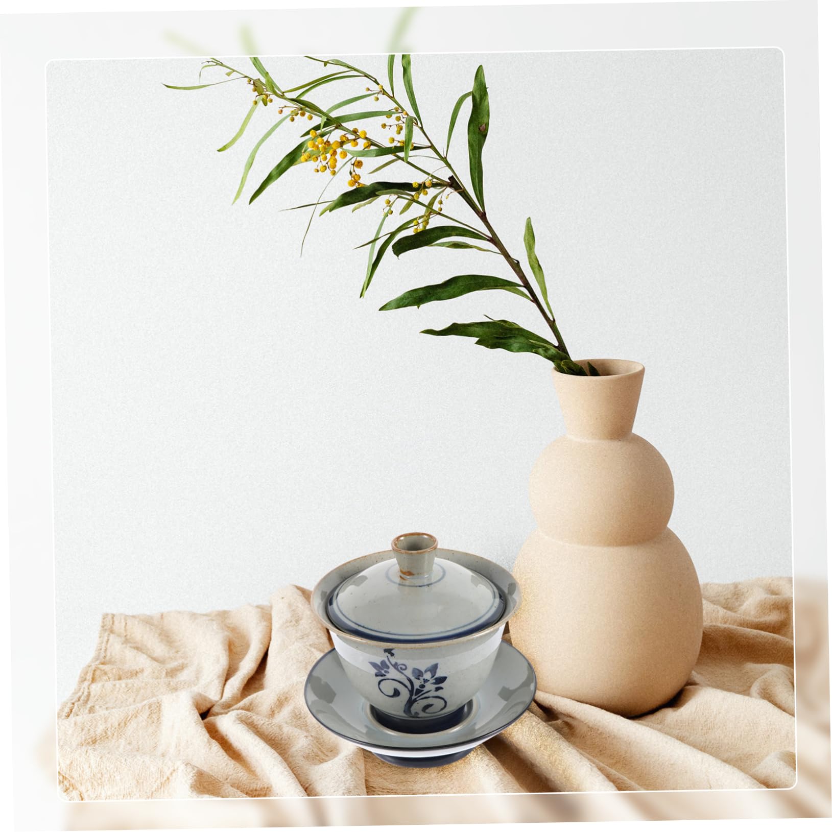 Mobestech 2 Sätze Kung Fu Tea Bowl Teetasse mit Deckel Kung-Fu-Teeschale Teetasse und Untertasse Kung-Fu-Probierbecher aus Porzellan traditionelle chinesische teeschale Keramik