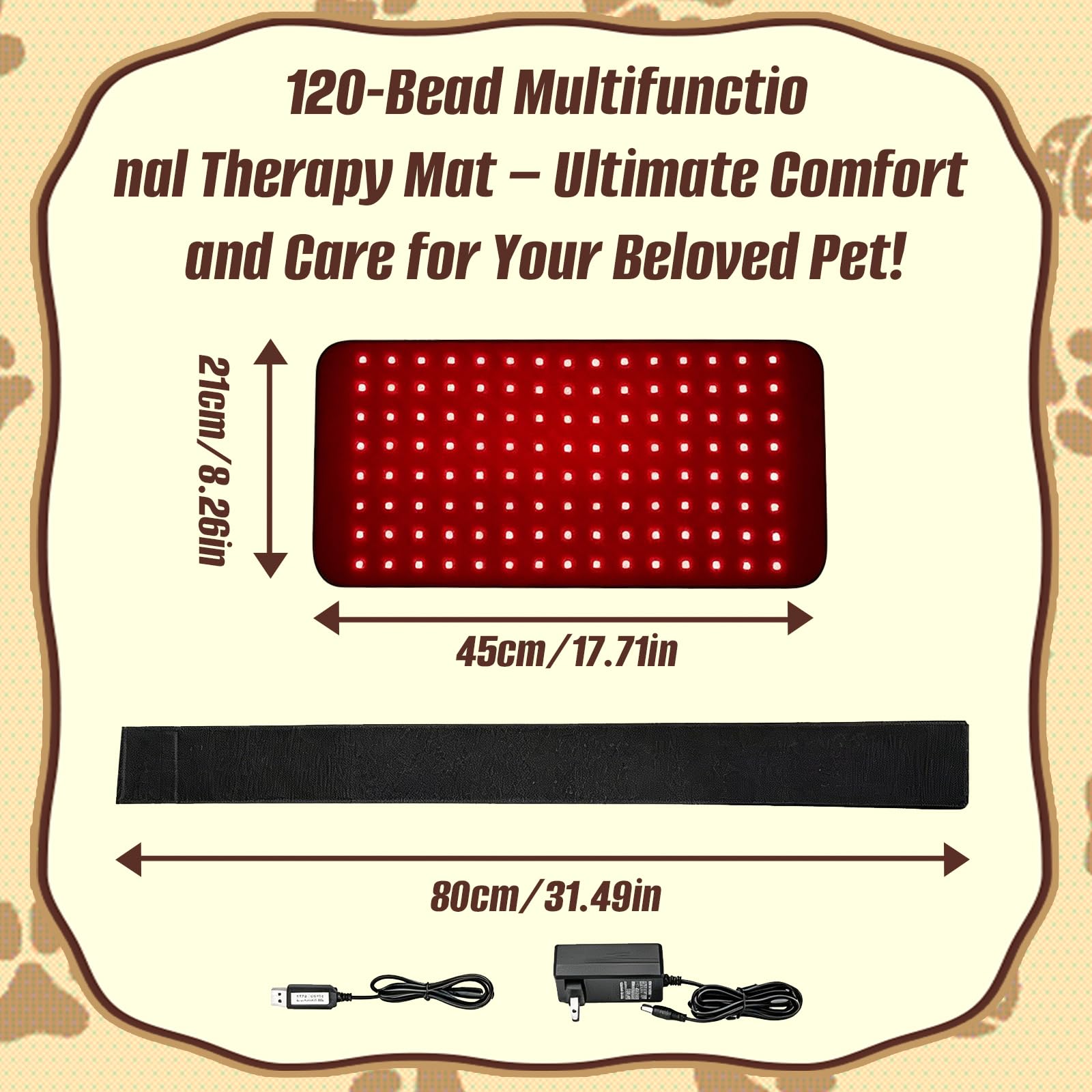 Pet-Rotlicht-Therapiekissen, 45x21cm, 120 LEDs 3-Chip-Lampen (850NM+660NM+850NM) zur Schmerzlinderung und Gelenkunterstützung bei Hunden, Sichere Wärmetherapie, Rotlichtband für Frauen und Männer