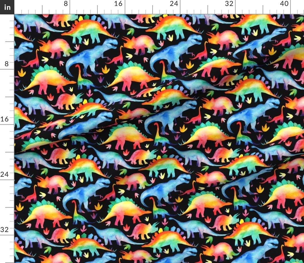 Spoonflower Fabric - Rainbow Dinosaurs Black Scale Watercolour Watercolor Printed on Petal Signature Cotton Fabric by The Yard - Sewing Quilting Apparel Crafts Decor