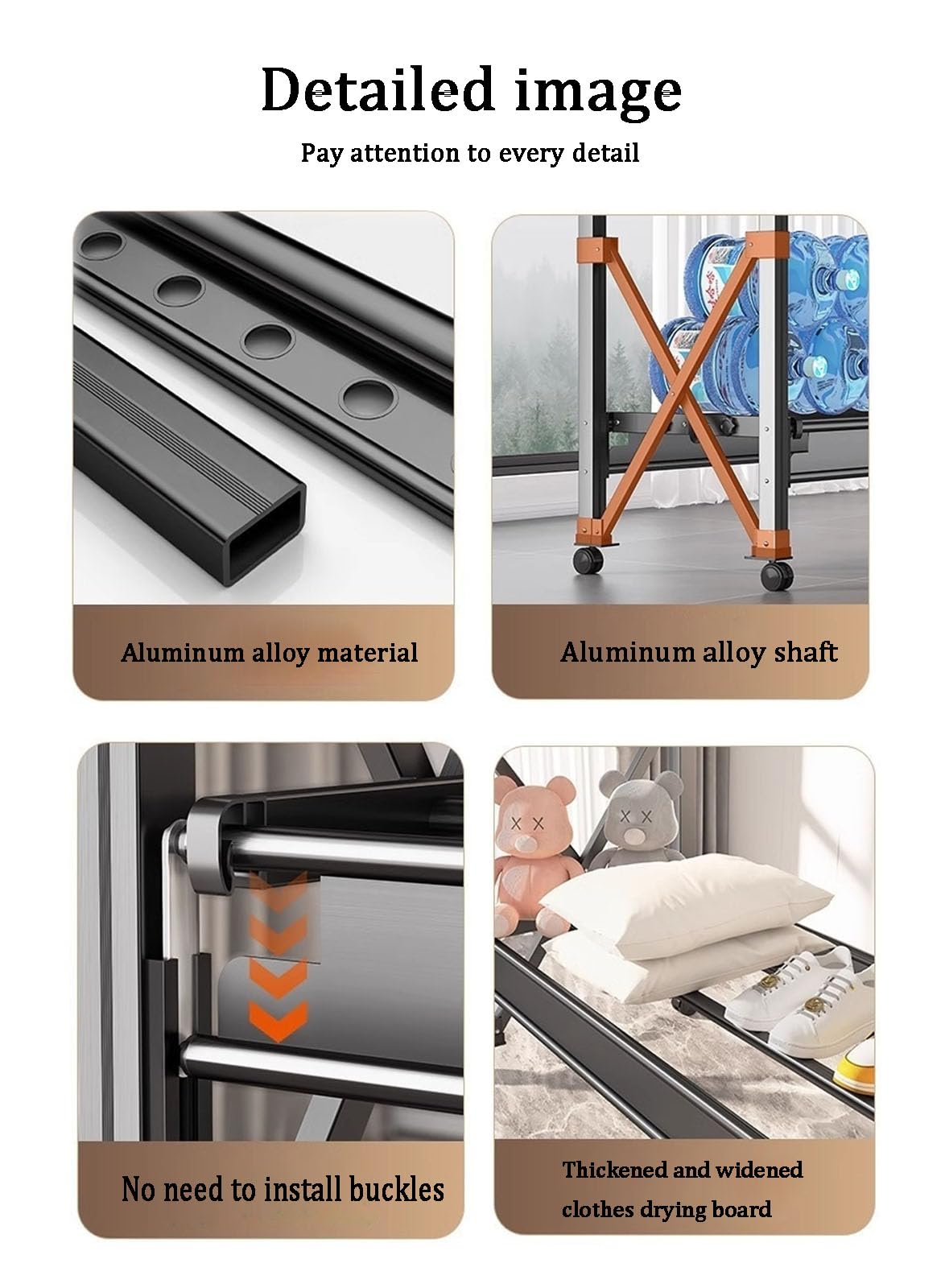 Tendedero plegable para interiores, grande, resistente, con ruedas, de aleación de aluminio, extensible y altura ajustable para balcón, camping, viajes al aire libre