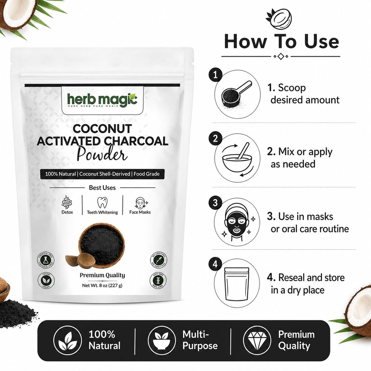 Herb Magic Activated Charcoal Powder, Food Grade Coconut Shell, 8 oz — Amazon image 3