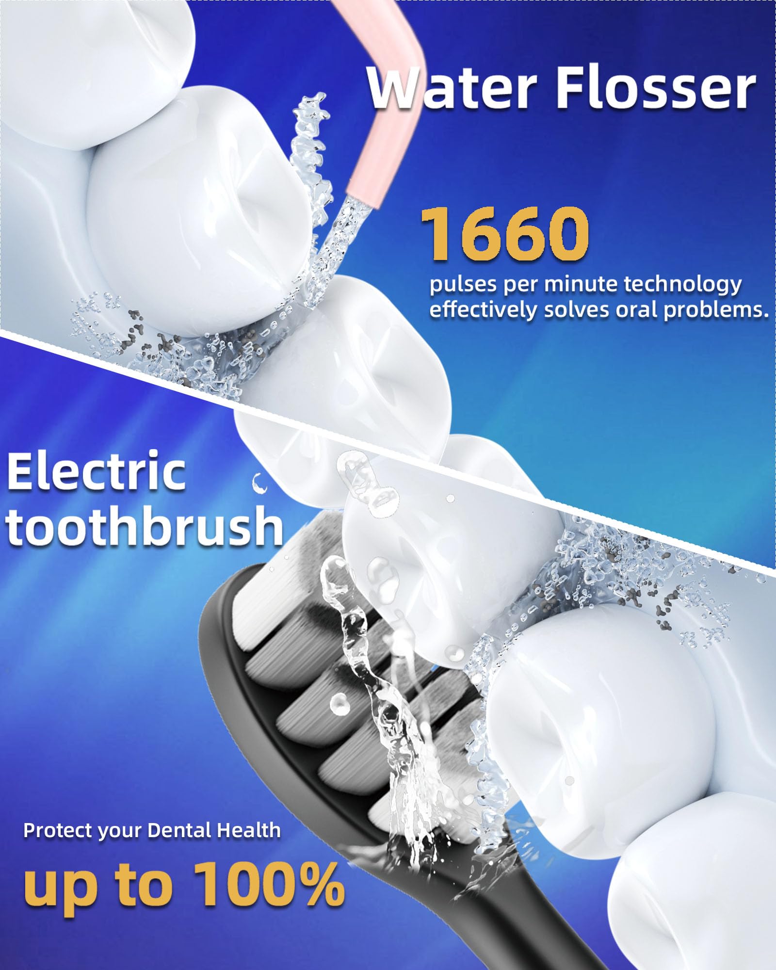 Combo de hilo dental y cepillo de dientes eléctrico, kit de limpieza oral 2-1, cepillo de dientes eléctrico sónico de 5 velocidades y irrigador dental portátil de 4 velocidades para limpiar