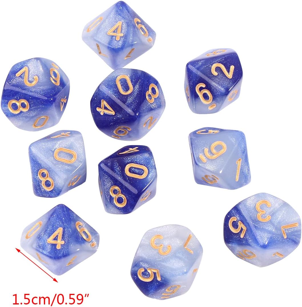 Yuly 10pcs 10 Sided Dice D10 Polyhedral Dice for Table Game for Pub Club Game Supplies RPG Table Game Board Game Multi-Color Dice Set