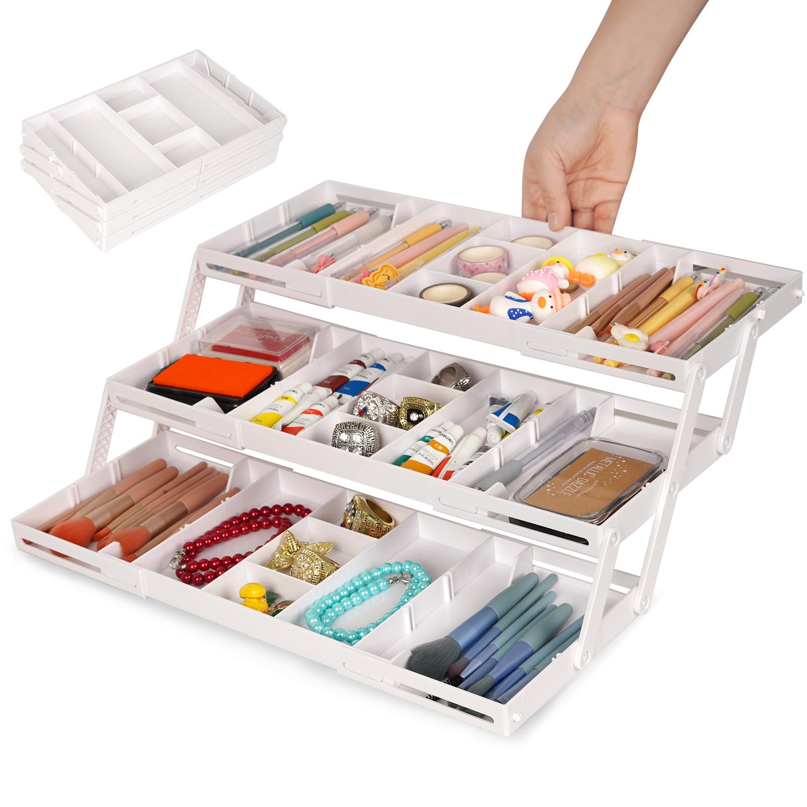 Organizer per cassetti a 3 livelli, organizer espandibile per cassetti, organizer intelligente per ufficio, organizer per cassetti pieghevoli, organizer da scrivania a più livelli per trucchi,