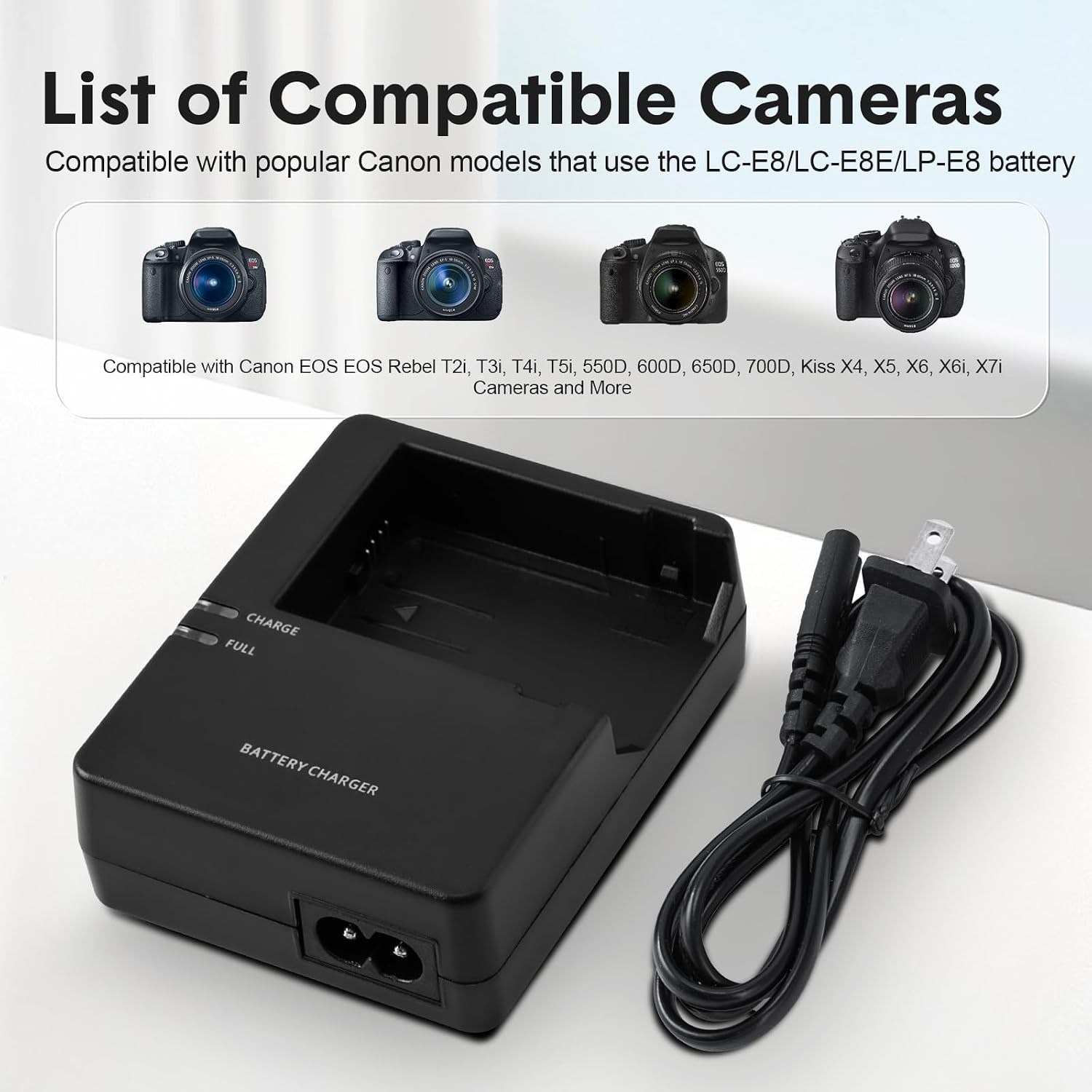LC-E8 LC-E8E LP-E8 Battery Charger Compatible with Canon EOS Rebel T2i T3i T4i T5i (Not for Rebel T2, T3, T4, T5) 550D 600D 650D Kiss X4 X5 X6 X6i X7i Camera Battery image 5
