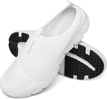 ChayChax Mens Womens Slip-On Mule Sneakers Casual House Slippers Lightweight Garden Shoes Breathable ClogsWhite Grey,4.5 Men/6 Women