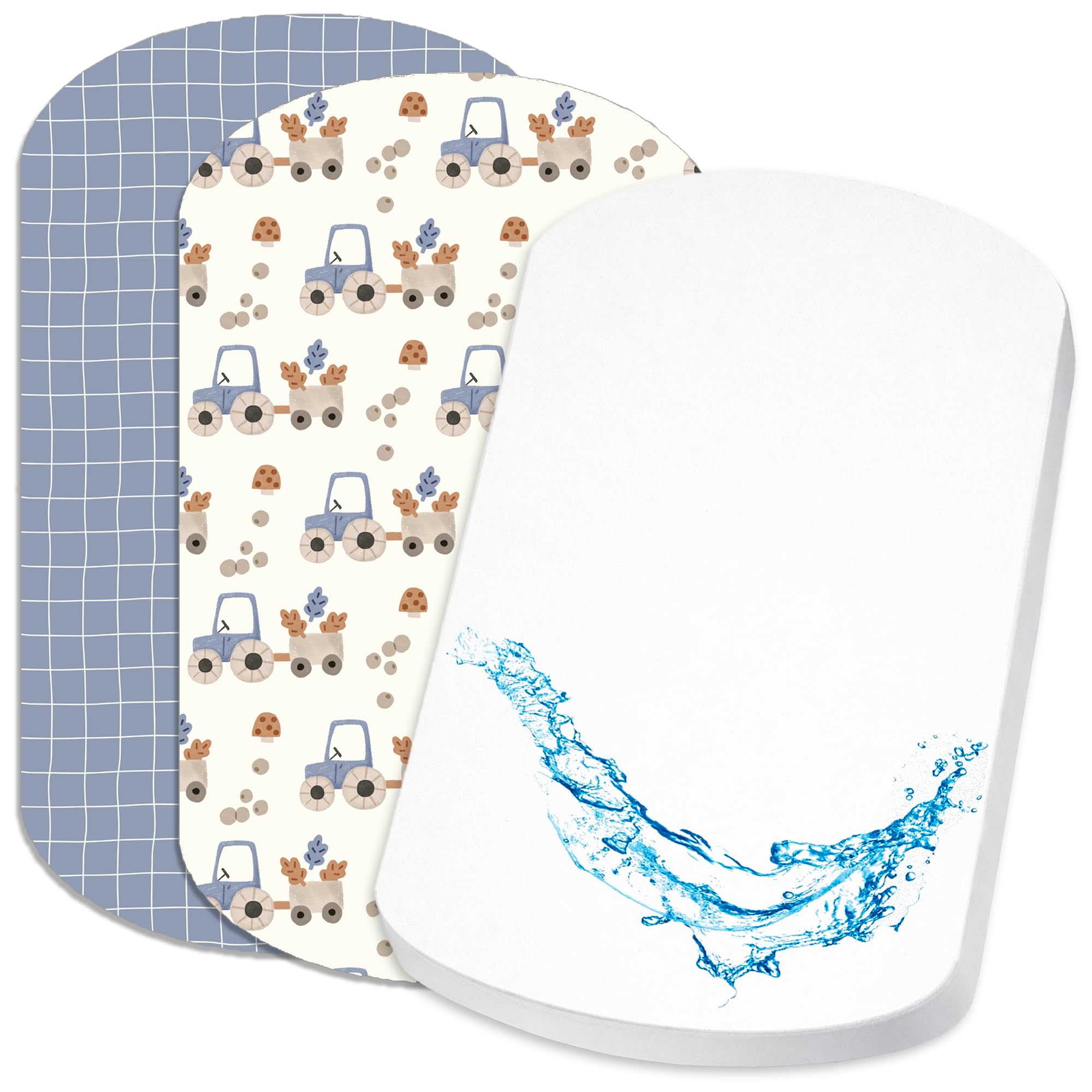 Lovely Hippo 2X Spannbettlaken 100% Baumwolle + 1X Matratzenschoner 100% wasserdichtem Material - Set 3X - Kompatibel Chicco, Kinderkraft (Traktor, 60 x 80 cm)