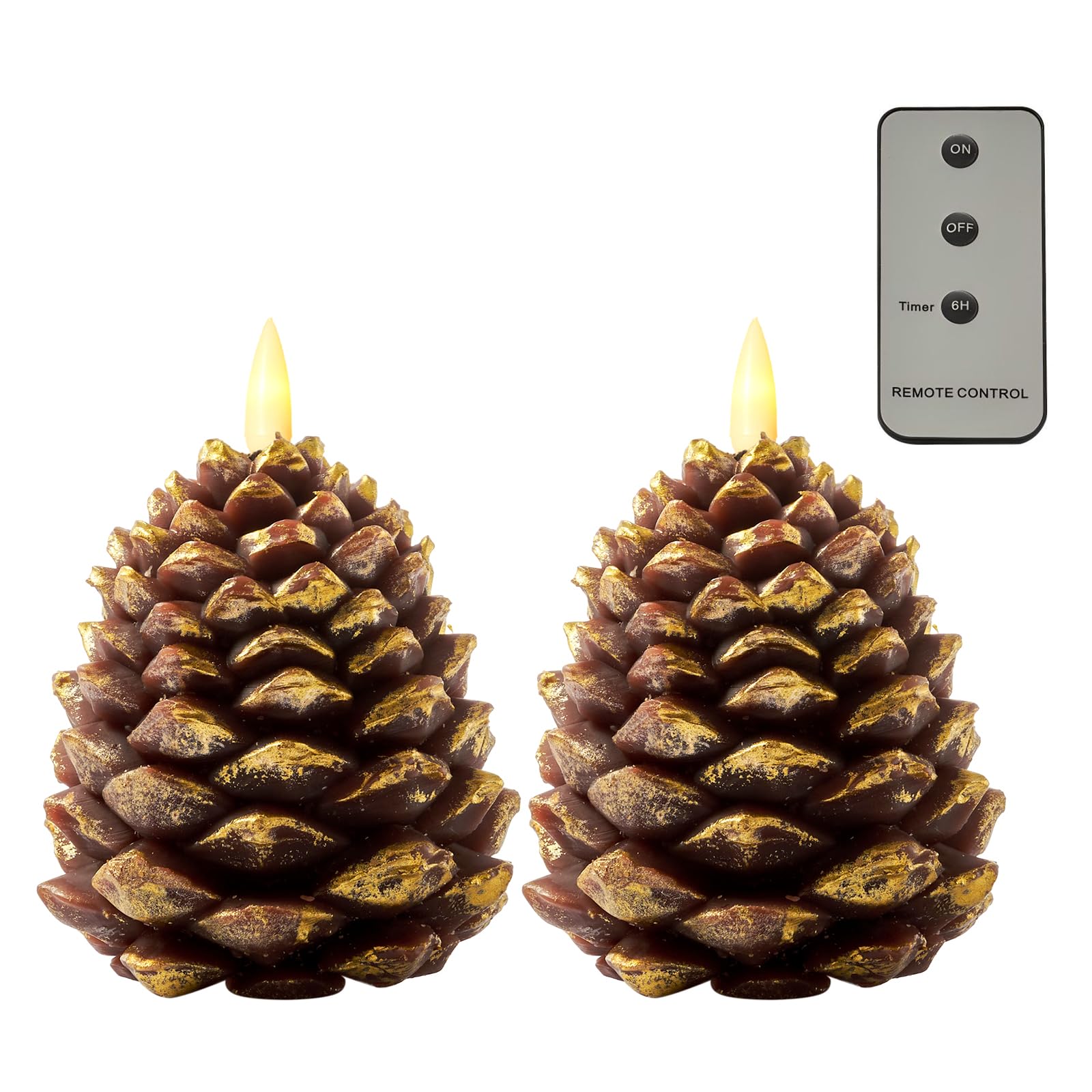 Photo 1 of DN DECONATION Flameless Pinecone Candles for Christmas Table Decor, Led Pine Cone Candle with Remote and Timer, Battery Operated Christmas Candle Pinecones Decoration Indoor Holiday