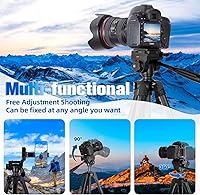 Vista 3 de Trípode para cámara, trípode de cámara DSLR de 74 pulgadas con 2 placas QR para Sony/Nikon/Canon, trípode de video ligero para viajes, trípode