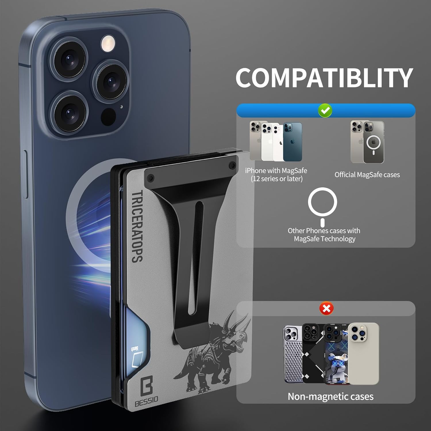 Magnetic Phone Wallet Compatible with Apple MagSafe - Metal Card Holder with AirTag Holder, RFID Blocking & Money Clip Mag Safe Wallet for iPhone 17 16 15 14 13 12 Pro Max/Pro/Plus/Mini, Red - Image 6