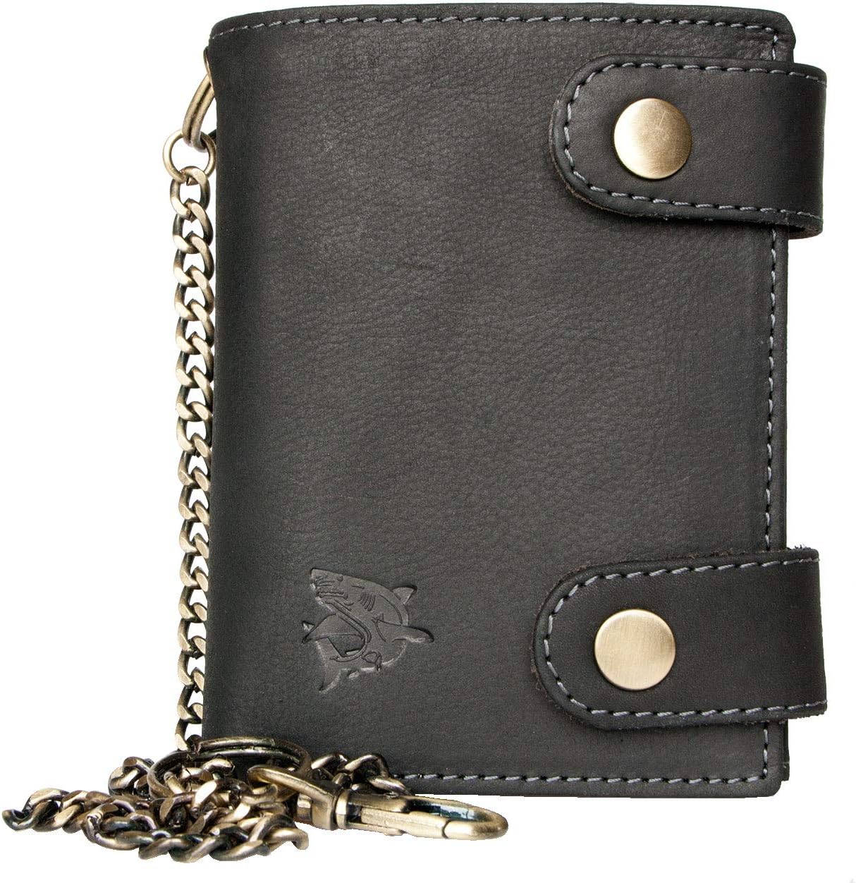 Born to be WildMen's Grey RFID Genuine Leather Wallet with Metal Chain with Shark