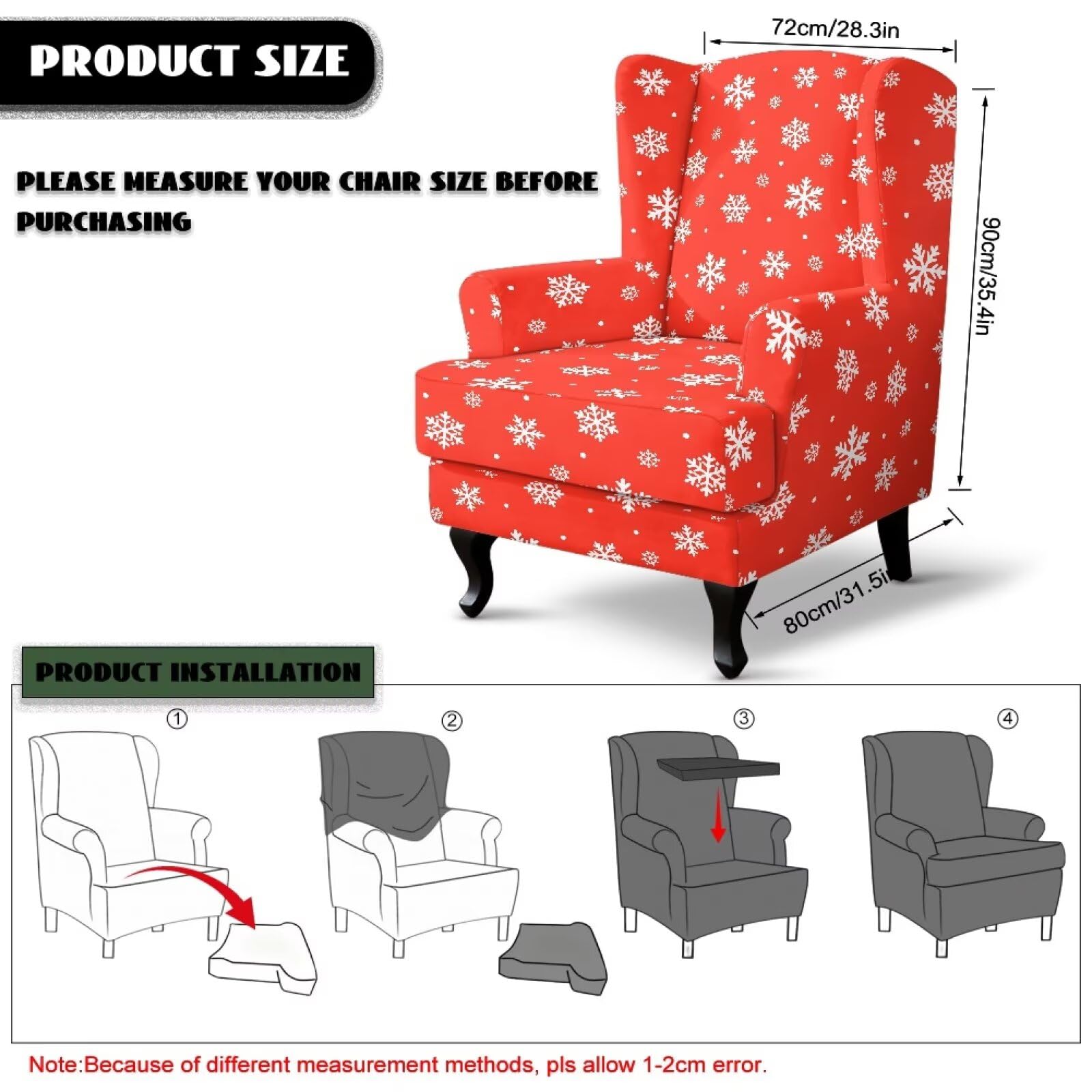 Biyejit Funda roja para silla de sala de estar y dormitorio con copos de
