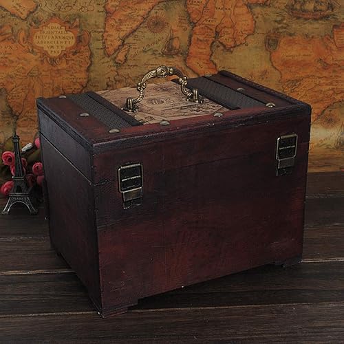 Miniatura 4 de ISOTO Joyero de madera retro vintage, caja de almacenamiento organizadora, caja de almacenamiento con espejo para novias y mujeres, para el día