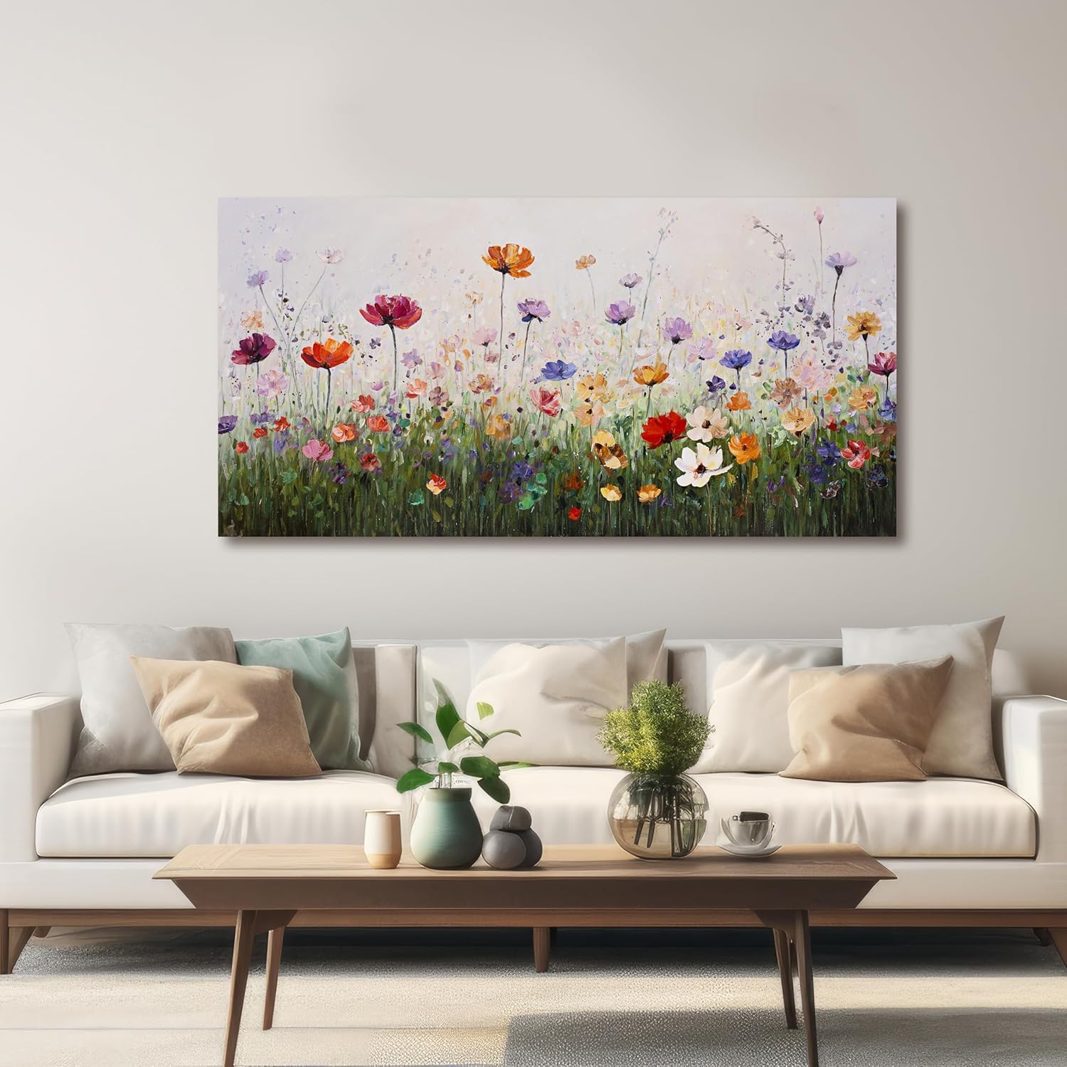 lianyibo Abstract Wall Art Colorful Floral Wall Decor, Farmhouse Landscape Canvas Painting Suitable for Living Room Bedrooms(65x130cm/Frameless)