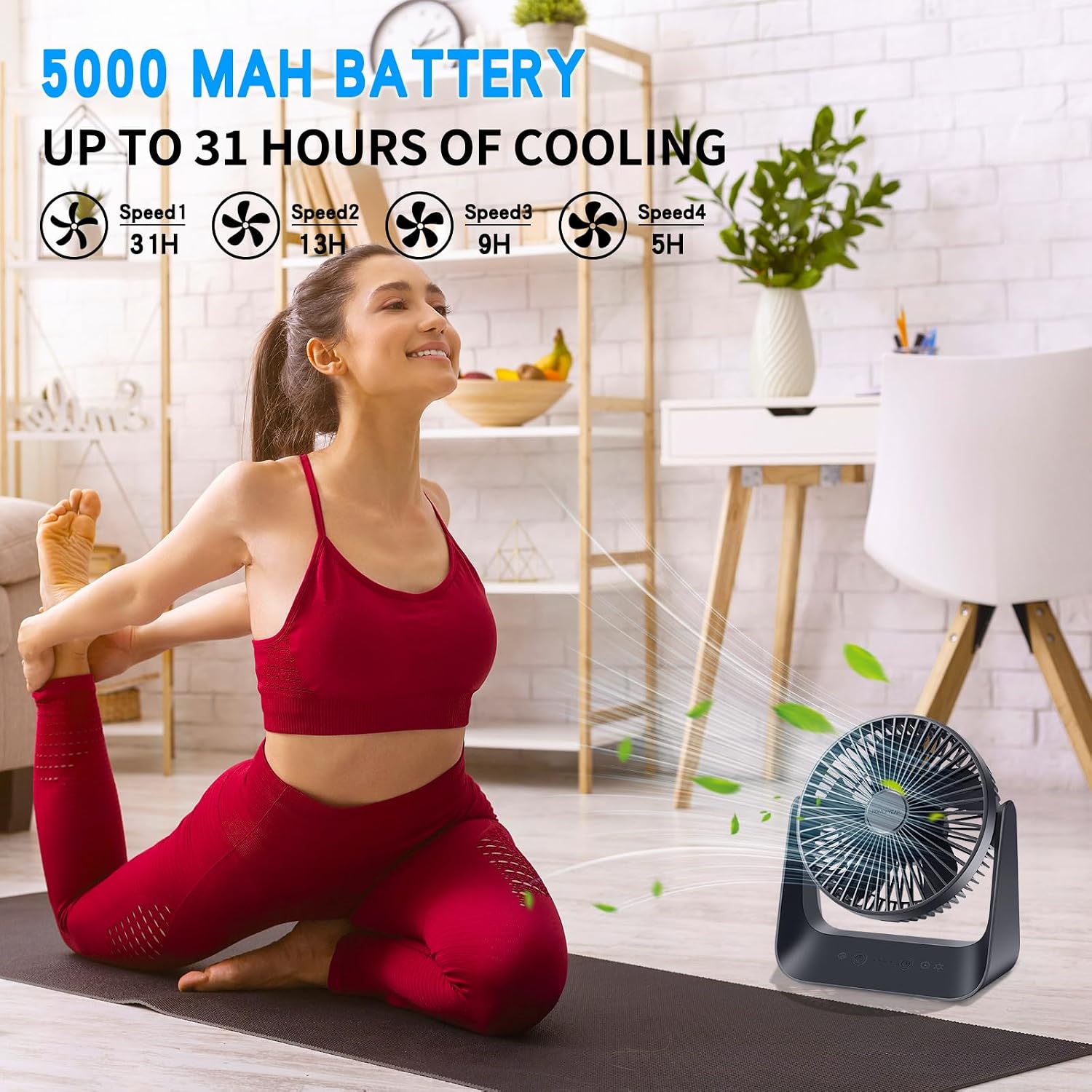 5000mAh Small Desk Fan 6-Inch, Portable Desktop Fan with Intelligent temperature control function,Small Battery Operated USB Fan with Light & Hook for Bedroom, Home, Office, Travel & Cruise
