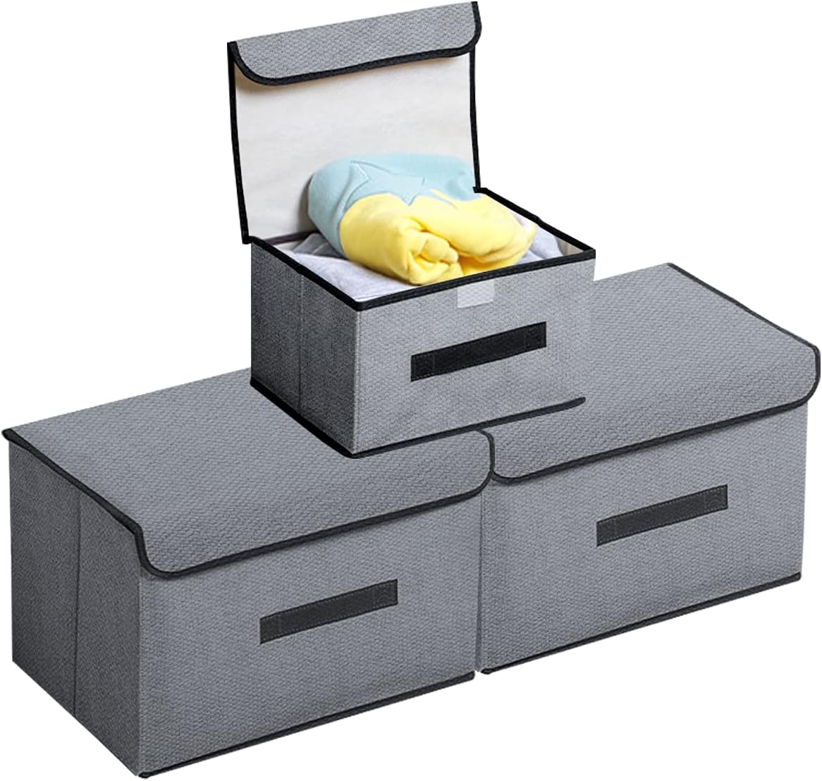 TDOO Storage Box with Lids, 3 Packs Storage Bag for Closet Shelves Home Foldable Cloth Storage Organizer with Reinforced Handle