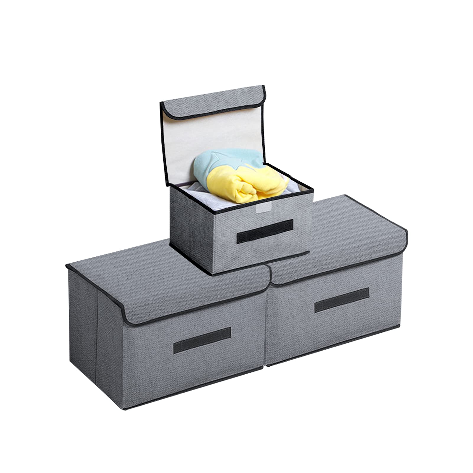 Storage Box with Lids, 3 Packs Storage Bag for Closet Shelves Home Foldable Cloth Storage Organizer with Reinforced Handle