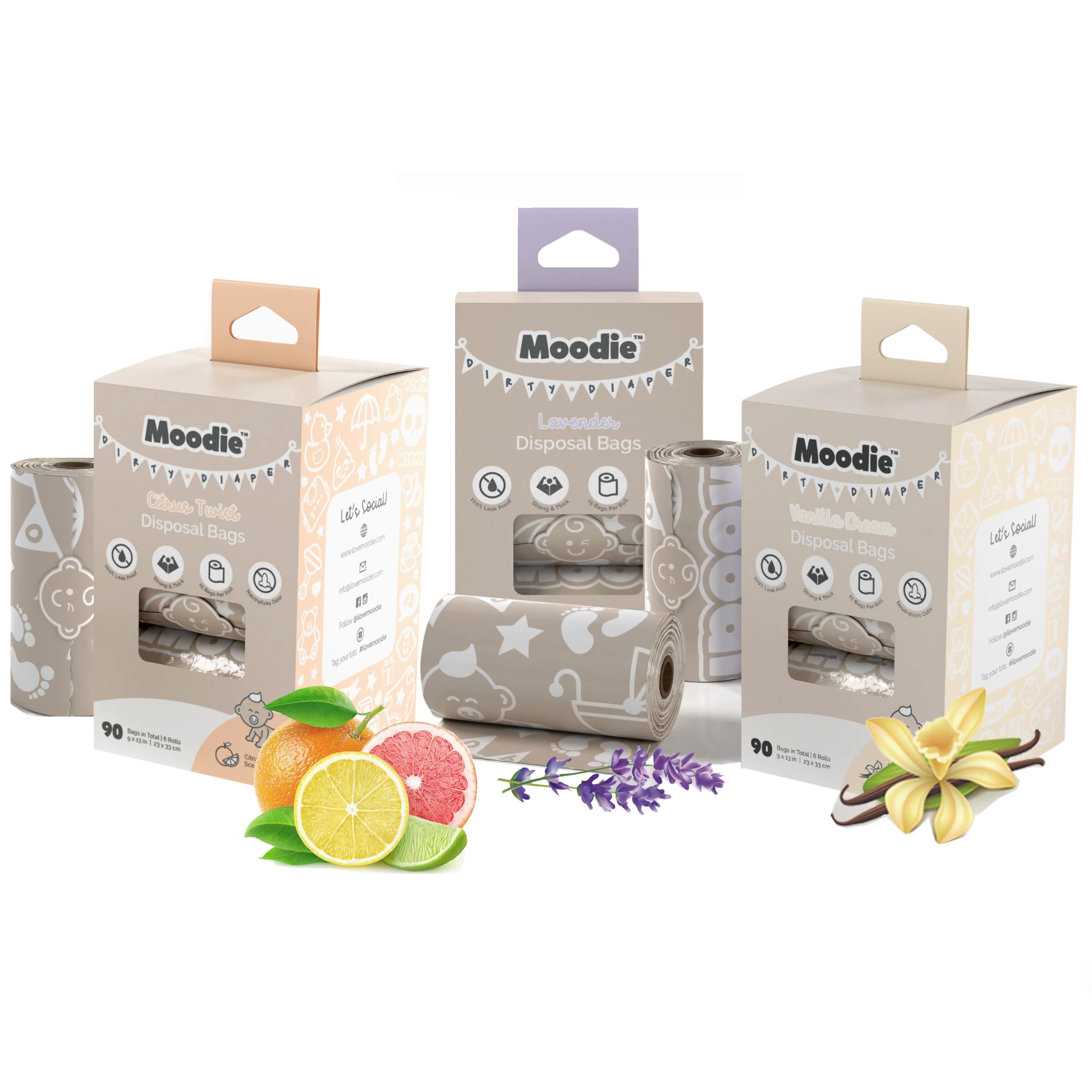 NEW Baby Diaper Disposal Bags (270 BAGS TOTAL) | 1 box Lavender, 1 box Citrus Twist, 1 Box Vanilla Scented | Leak Proof