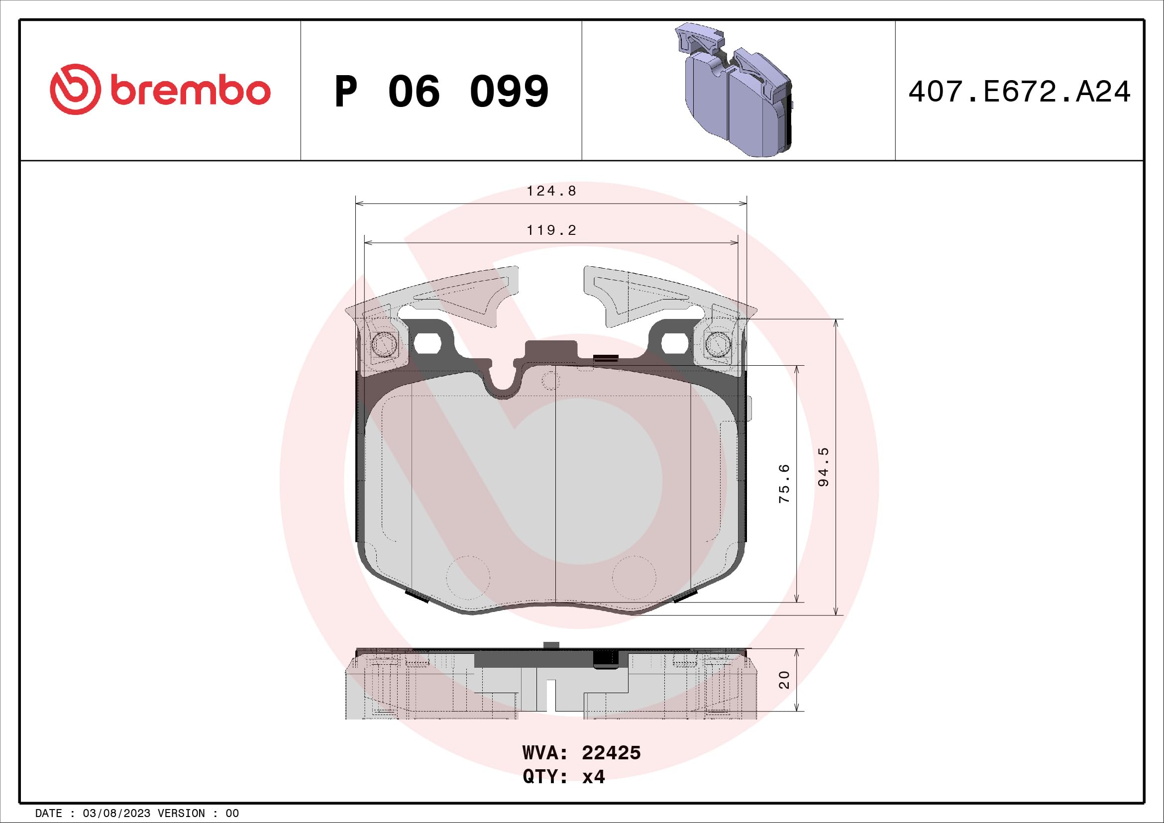 Zestaw Klocków Hamulcowych BREMBO P 06 099 przód