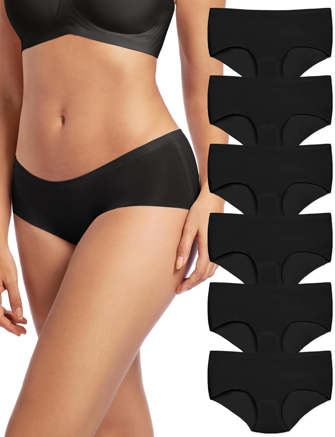 Seamless Underwear For Women 6 Pack Mid Waisted No Show Womens Underwear Stretch Brief Thin Ladies Hipster Panties