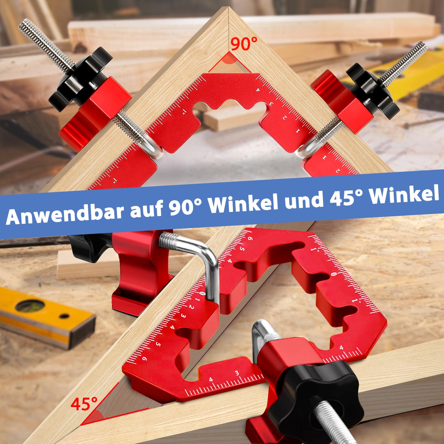 Pinces D'angle 90° Et 45° En Aluminium Pour Menuiserie - Bloc De Positionnement Avec équerre Et Graduations - Serrage Max 55mm - 10