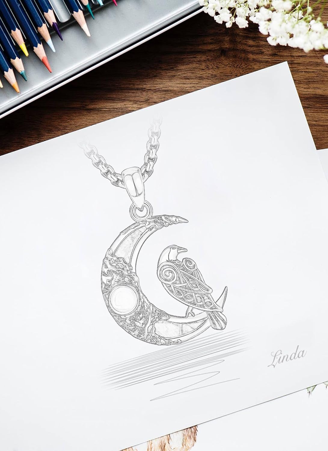 CELESTIA Mushroom/Raven Witch Necklace Witchy Jewelry for Women 925 Sterling Silver Raven Pendant Crow Jewelry Pagan Gifts