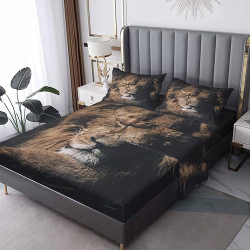 zcsm California King Sheet Sets - Lion Bed Sheets Soft Microfiber Deep Pocket Wrinkle Free Bedding Sheets Pillowcases Wildlife Animal Pattern 1