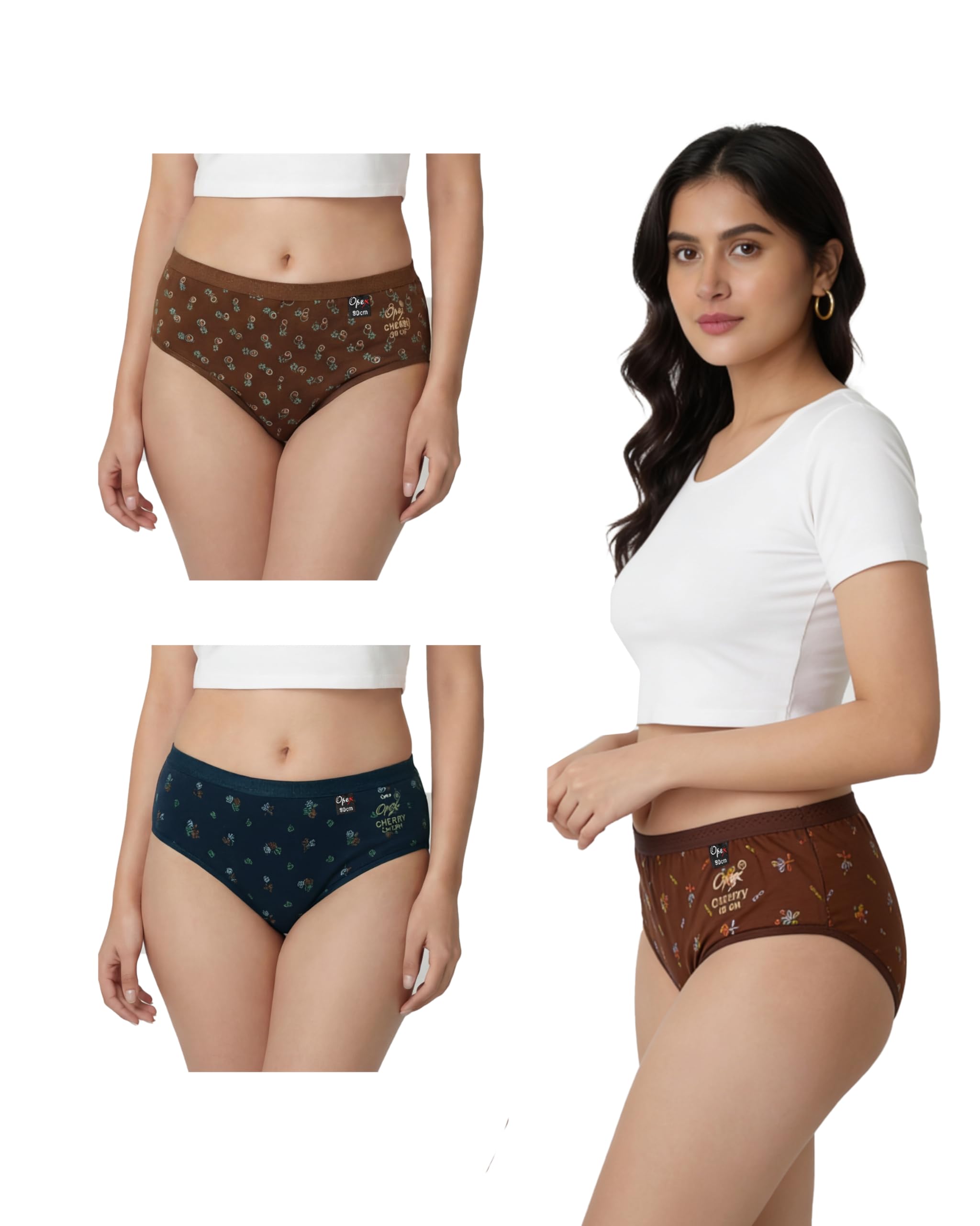 Women's High Coverage Cotton Hipster Printed Cherry Panty Combo Pack of 3 | Mid Waist Super Combed Fabric with Outerelastic Waistband | Assorted Prints & Colours May Vary-image-13