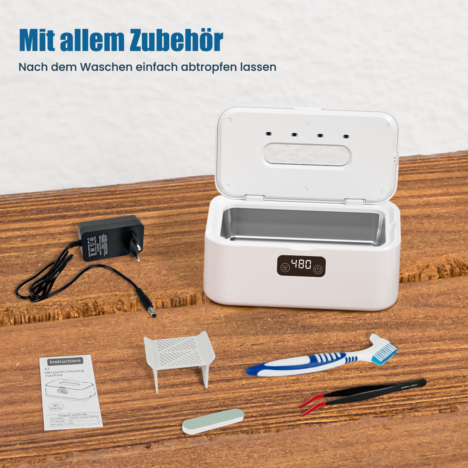 Ultraschallreinigungsgerät Brille, 49000Hz U-V Brillenreinigungsgerät | mit 5 Zeitfunktione, Digitalanzeige, 800ml Ultrasonic Cleaner, für Zahnersatz Brillen Schmuck Uhren Münzen