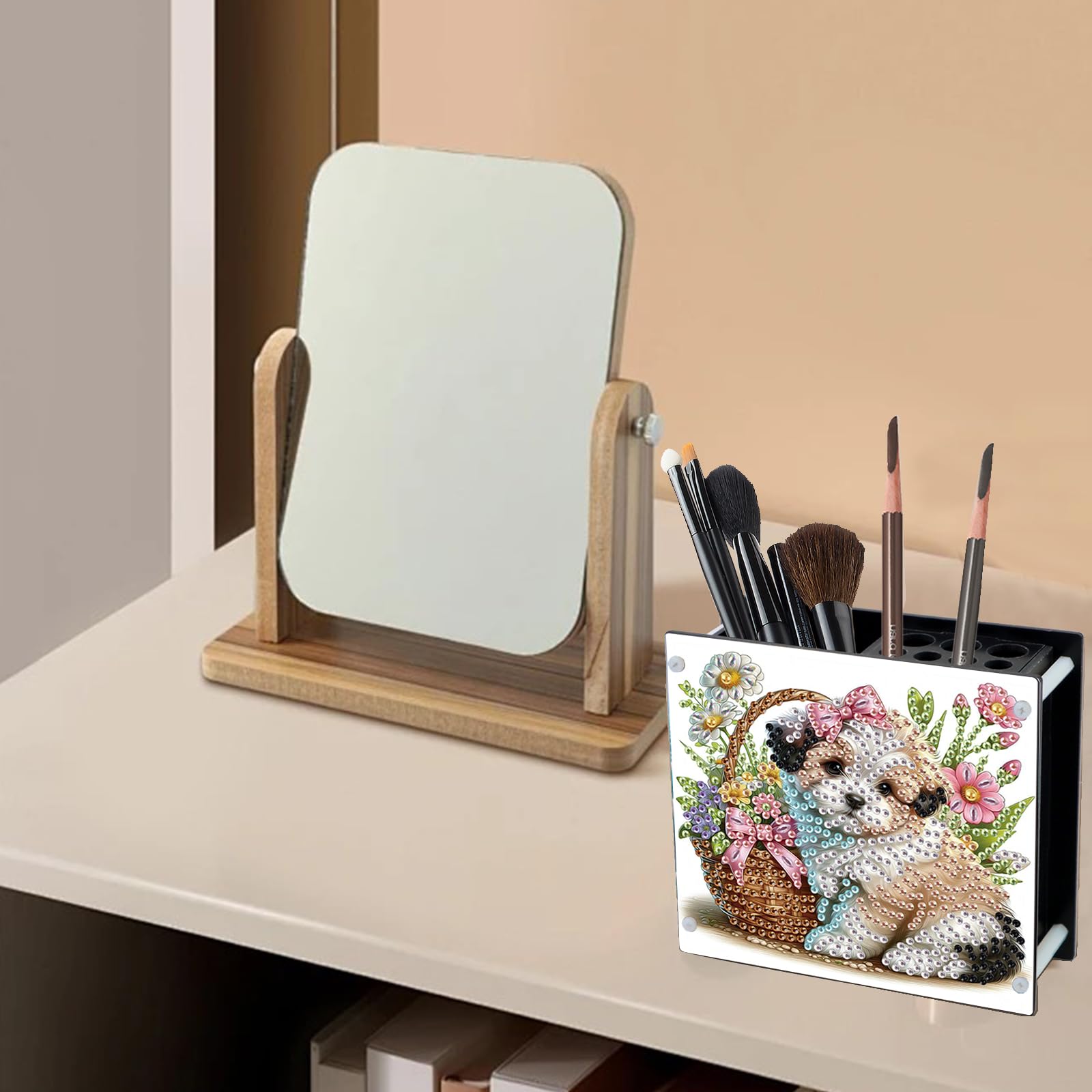 DCIDBEI Organiseur De Bureau Peinture Diamant Papillon - Porte-Stylo Broderie Diamant 13x12cm, Multifonction