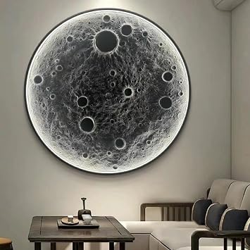 3D Wall Art Decor,Handmade Wall Sculpture with Led Light,Home Decor,3D Wall Painting with Light,Oriental Decor Traditional Chinese Welcoming Pine Wall Hanging Painting,Living Room Hanging Mural,Moon1