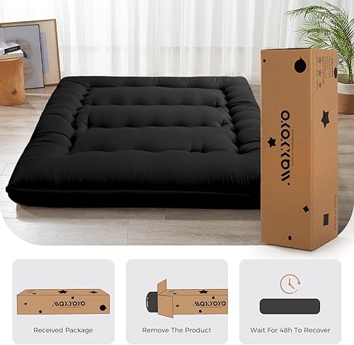 Miniatura 8 de MAXYOYO Colchón japonés de 6 pulgadas de grosor, colchón de tatami plegable para adultos, cama enrollable para habitación de invitados, dormitorio,