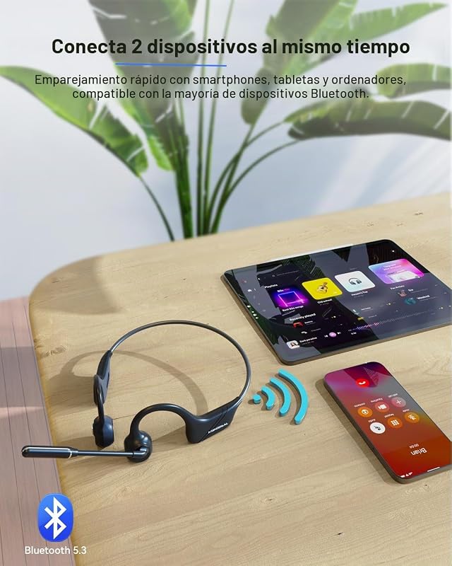 Căști wireless cu conducție osoasă MONODEAL, Bluetooth 5.3, cu microfon și anulare a zgomotului pentru apeluri hands-free