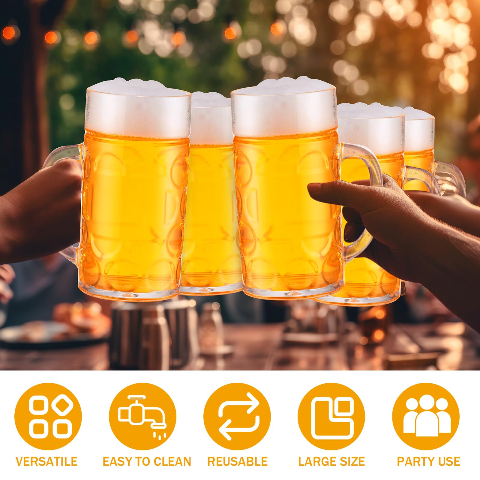 Suclain 6 tazas de cerveza grandes transparentes con hoyuelos, tazas de café de plástico clásicas de 34 onzas con asas para cerveza, whisky, café, té, cóctel