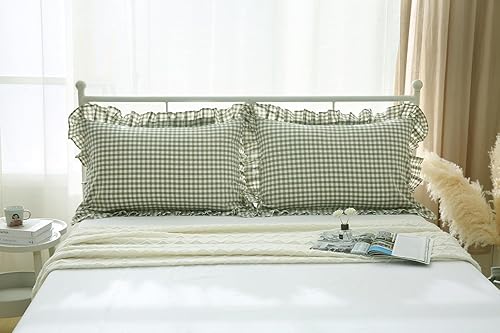 Vista 156 de Fundas de almohada cuadradas blancas con volantes, fundas de almohada europeas, 100% algodón, 18 x 18 pulgadas, 2 unidades Blanco 3